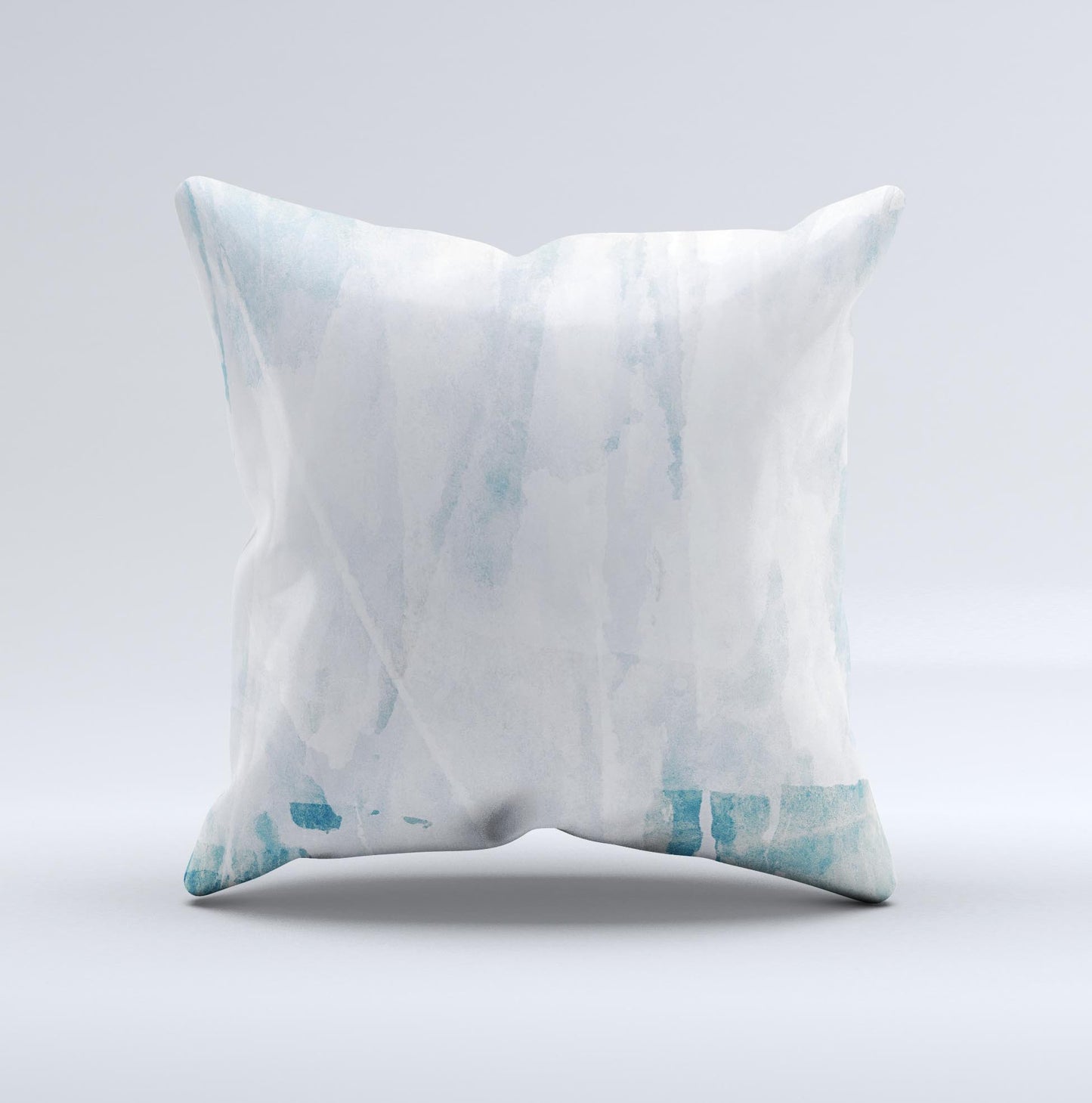 Teal and White WaterColor Panel ink-Fuzed Decorative Throw Pillow