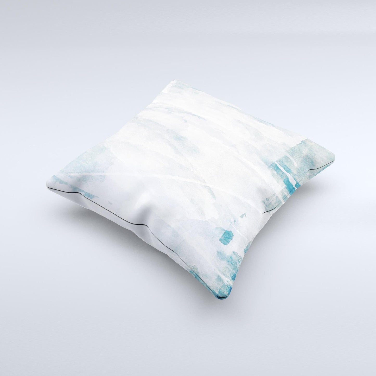 Teal and White WaterColor Panel ink-Fuzed Decorative Throw Pillow