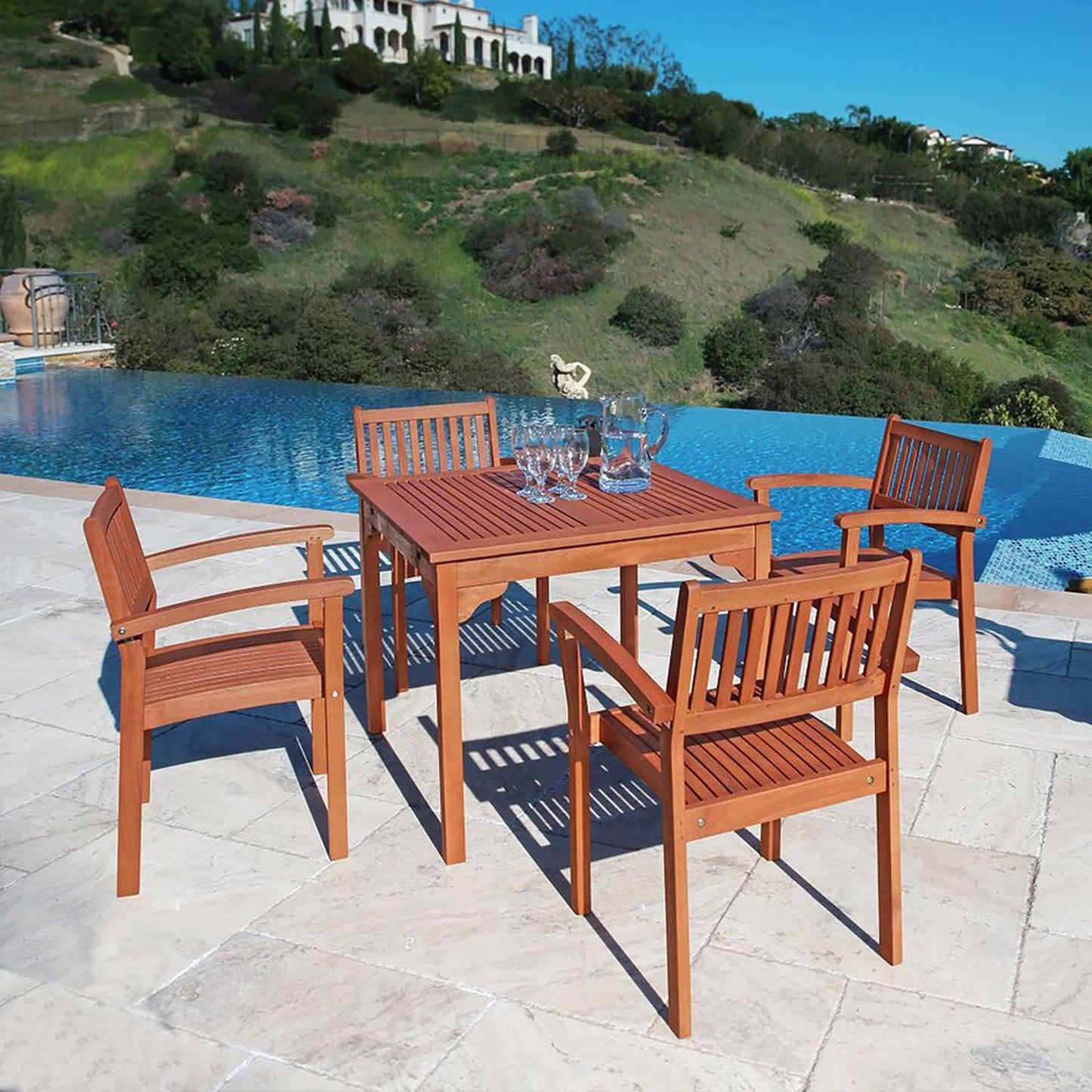 VIFAH Set1 Outdoor Wood 5-Piece Dining Set, 35.4 by 35.4 by 29.5-Inch