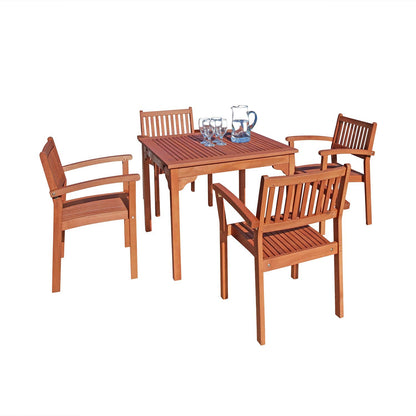 VIFAH Set1 Outdoor Wood 5-Piece Dining Set, 35.4 by 35.4 by 29.5-Inch