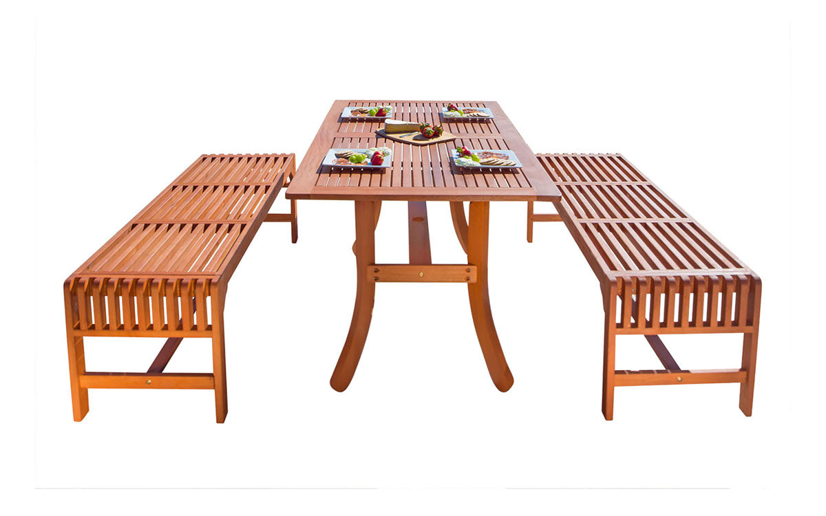 Malibu 3 Piece Wood Outdoor Dining Set with Backless Benches