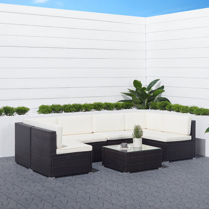 Vifah Venice 7-piece Classic Outdoor Wicker Sectional Sofa with Seat