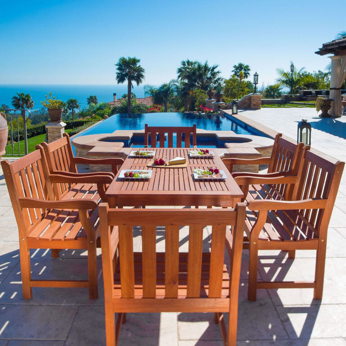 Vifah Malibu Outdoor 7-Piece Wood Patio Dining Set