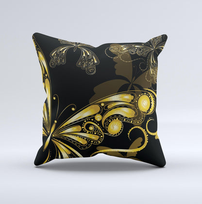 Vibrant Gold Butterfly Outline ink-Fuzed Decorative Throw Pillow