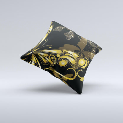 Vibrant Gold Butterfly Outline ink-Fuzed Decorative Throw Pillow