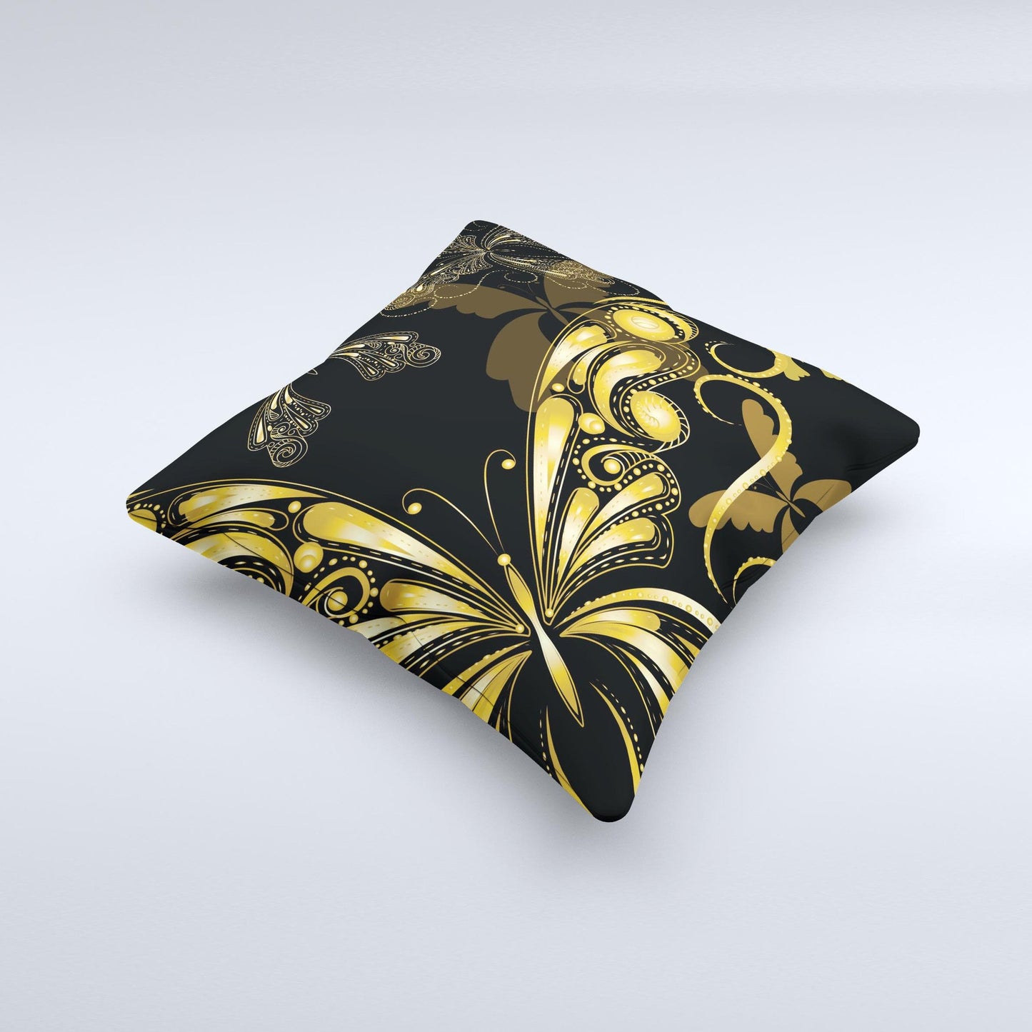 Vibrant Gold Butterfly Outline ink-Fuzed Decorative Throw Pillow