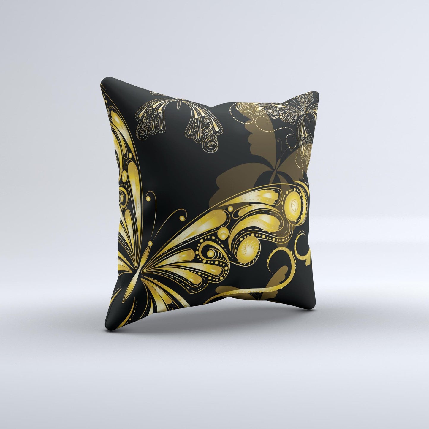 Vibrant Gold Butterfly Outline ink-Fuzed Decorative Throw Pillow