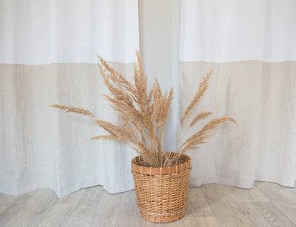 Two-Colored Tab Top Linen Curtain & Drape in White and Natural Light