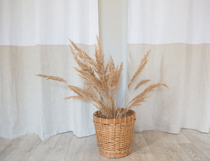 Two colored Tab Top Linen Curtain & Drape in White and Pastel Plum