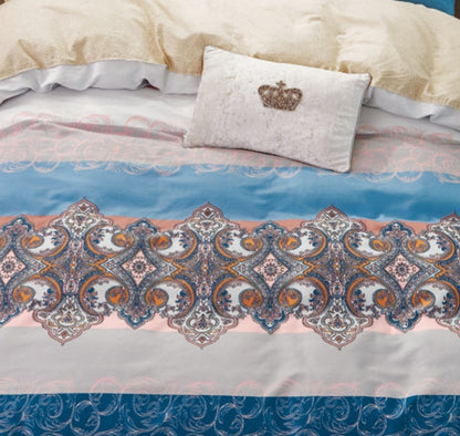 Hannah Blue/Pink Damask Duvet Cover Set Queen/Full