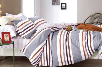 Denver Gray/Brown Striped 100% Cotton Comforter Set