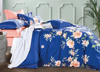 Elizabeth Blue Floral 100% Cotton Reversible Comforter Set