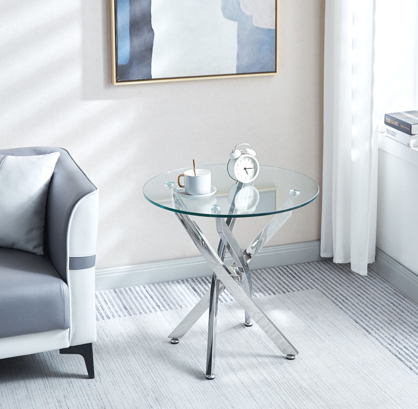 Modern Round Tempered Glass End Table with Chrome Legs