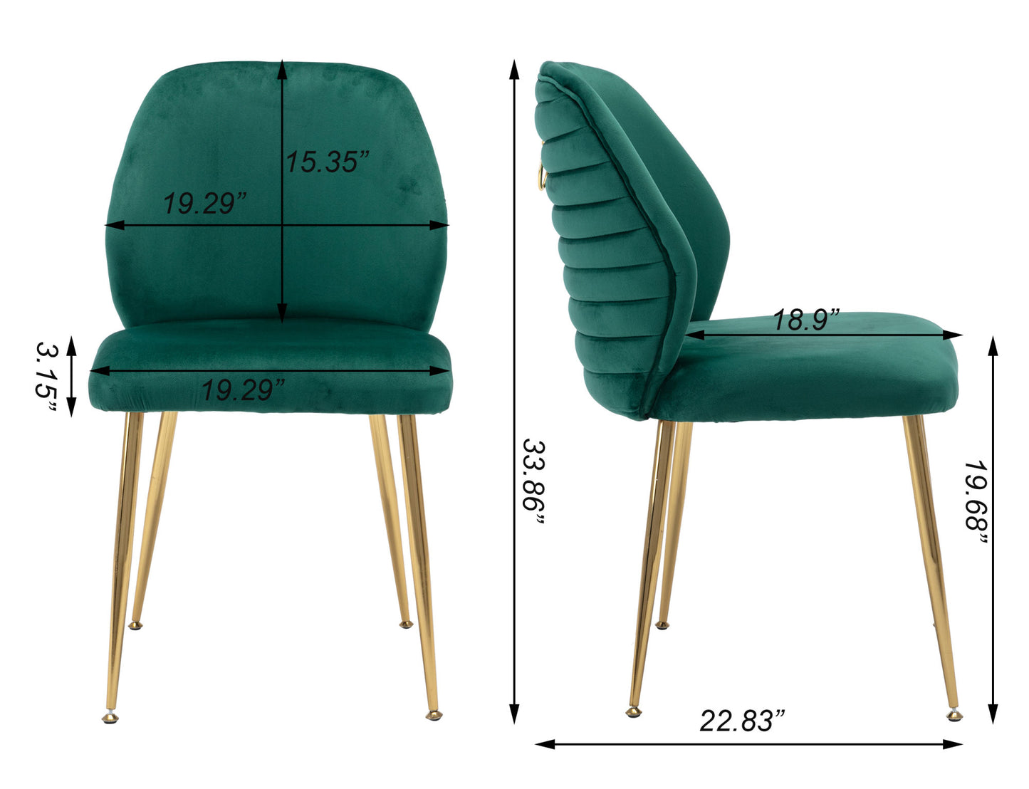 Modern Dining Chair Set of 2; Woven Velvet Upholstered Side Chairs with Barrel Backrest and Gold Metal Legs; Accent Chairs for Living Room Bedroom; Green