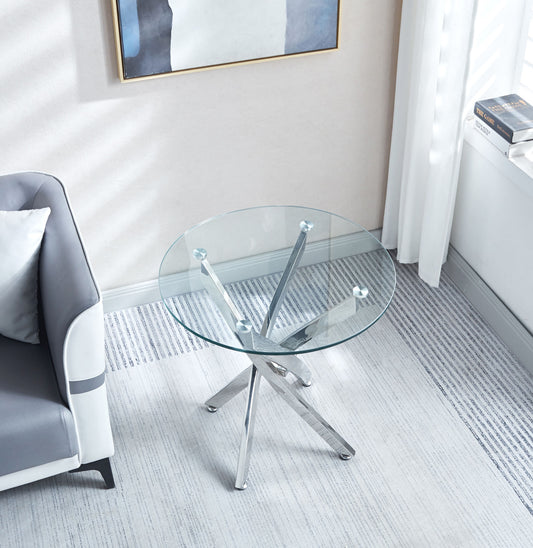 Modern Round Tempered Glass End Table with Chrome Legs