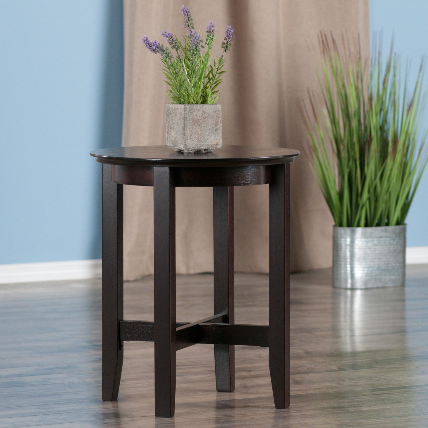 Toby Round Accent End Table; Espresso