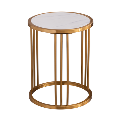 Sintered stone round side/end table with golden stainless steel frame