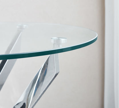 Modern Round Tempered Glass End Table with Chrome Legs