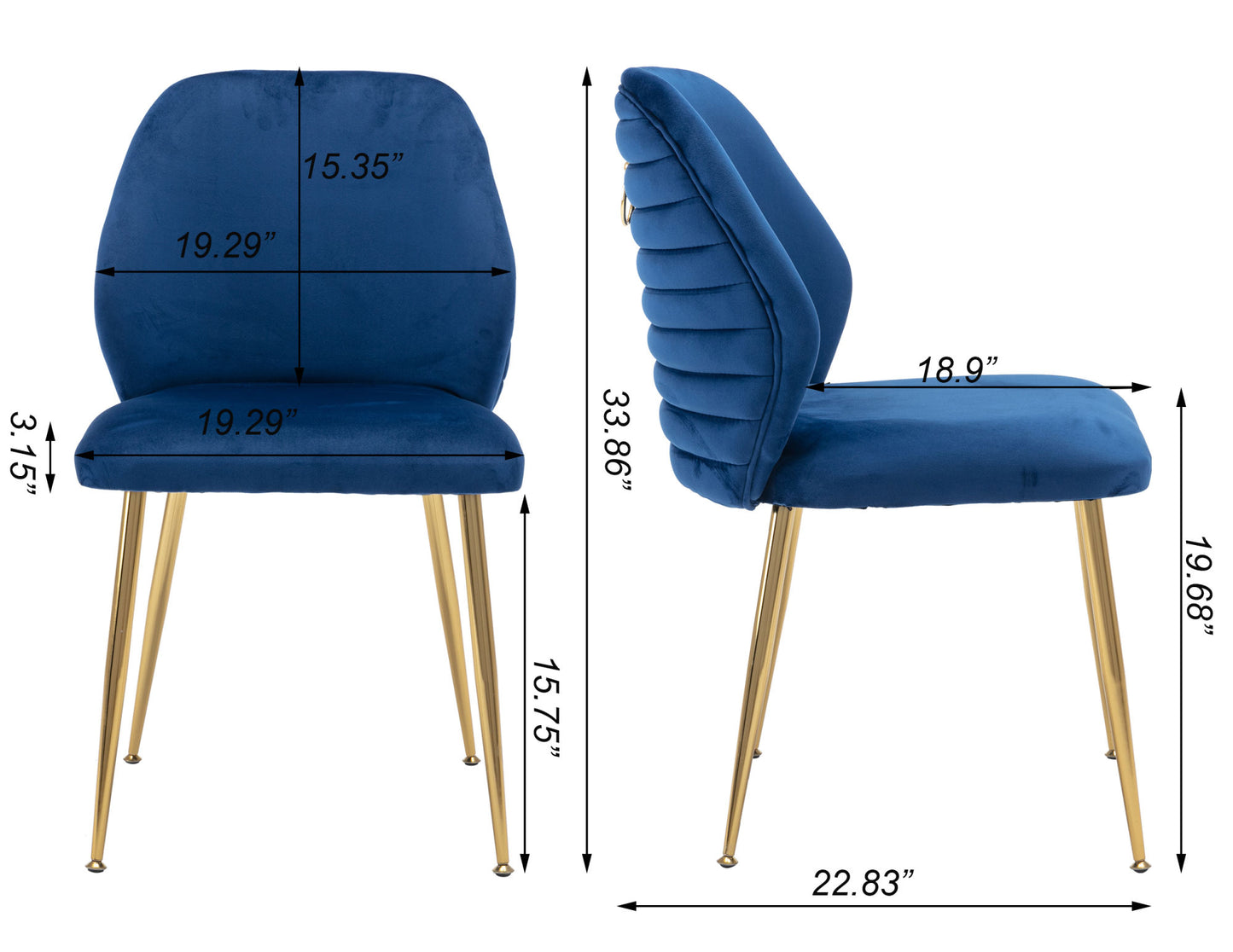 Modern Dining Chair Set of 2; Woven Velvet Upholstered Side Chairs with Barrel Backrest and Gold Metal Legs; Accent Chairs for Living Room Bedroom; Blue