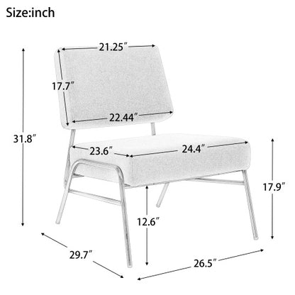 Wire Metal Frame Slipper Chair, Armless Accent Chair Lounge Chair for Living Room, Bedroom, Home Office,Grey Linen