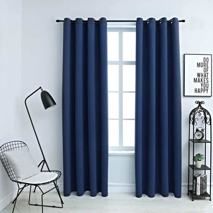 vidaXL Blackout Curtains with Rings 2 pcs Navy Blue 54"x95" Fabric