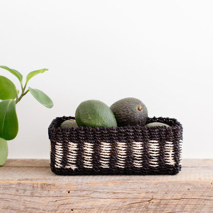 Seagrass Storage Woven Tray | Black + White band